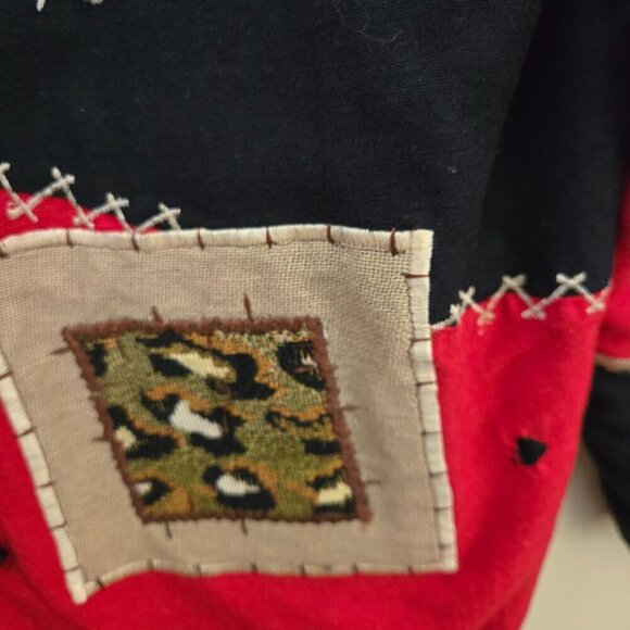 Vintage Art To Wear Bohemian Mixed Media Tee Black Animal Print Jacket Size M - Picture 4 of 7